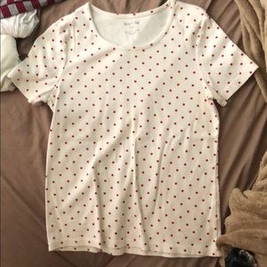 red and white polka dot shirt